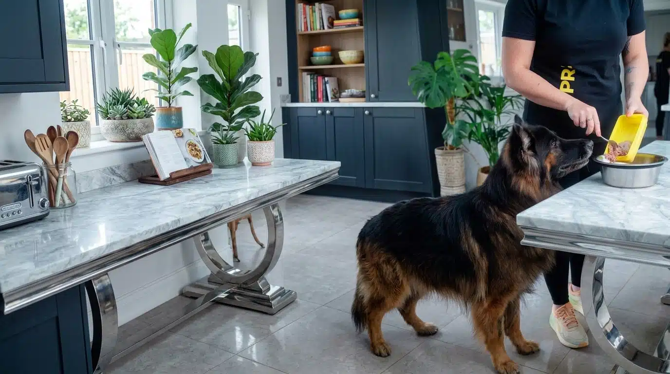 Healthy dog fed on a raw diet